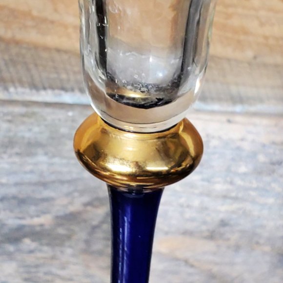 Romanian Crystal Tapered Candle Holder - Cobalt & Aegean Gold. Made in Romania - Picture 8 of 10